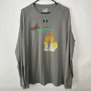 Under Armour HeatGear Long Sleeve Tee T Shirt Men Size XL Michigan Marathon Gray